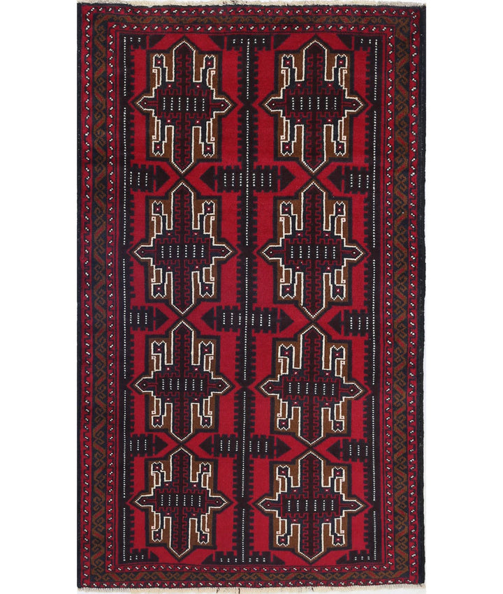 Red Afghan Tribal Rug 2' 10" x 4' 10" Hand-Knotted | No. AT41735