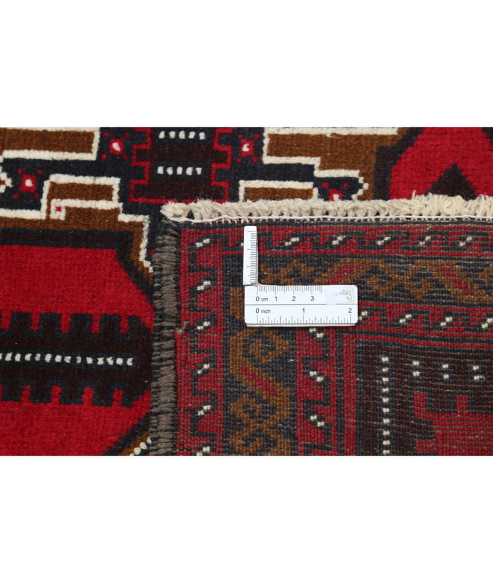 Red Afghan Tribal Rug 2' 10" x 4' 10" Hand-Knotted | No. AT41735