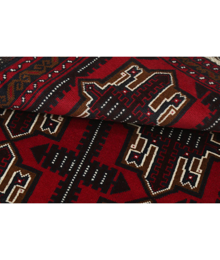 Red Afghan Tribal Rug 2' 10" x 4' 10" Hand-Knotted | No. AT41735
