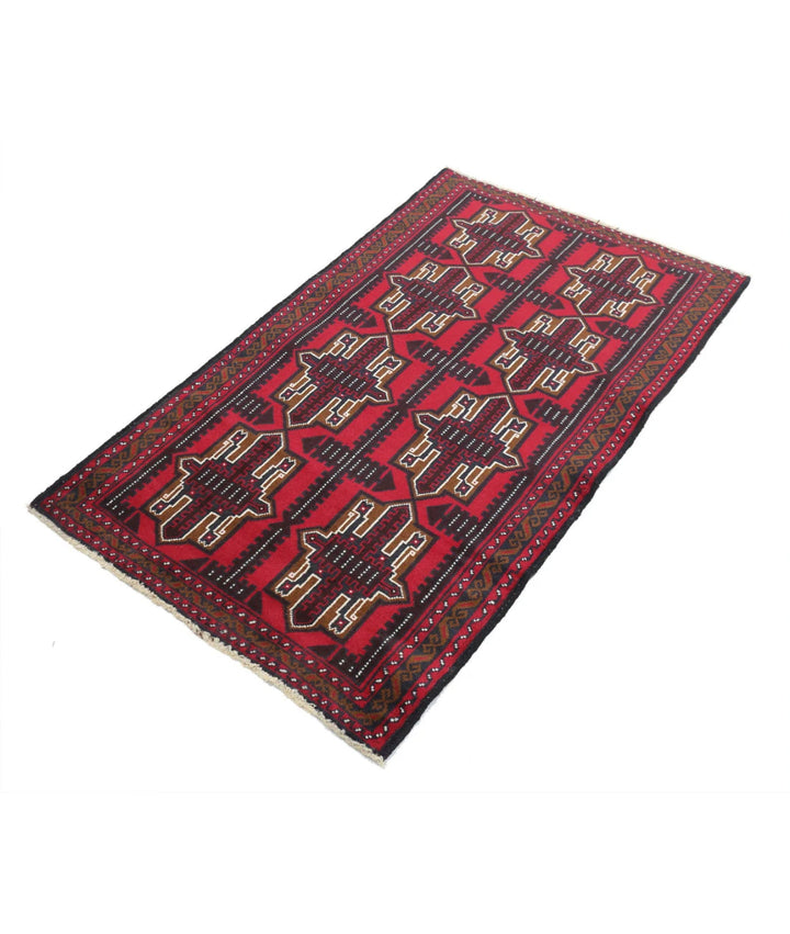 Red Afghan Tribal Rug 2' 10" x 4' 10" Hand-Knotted | No. AT41735