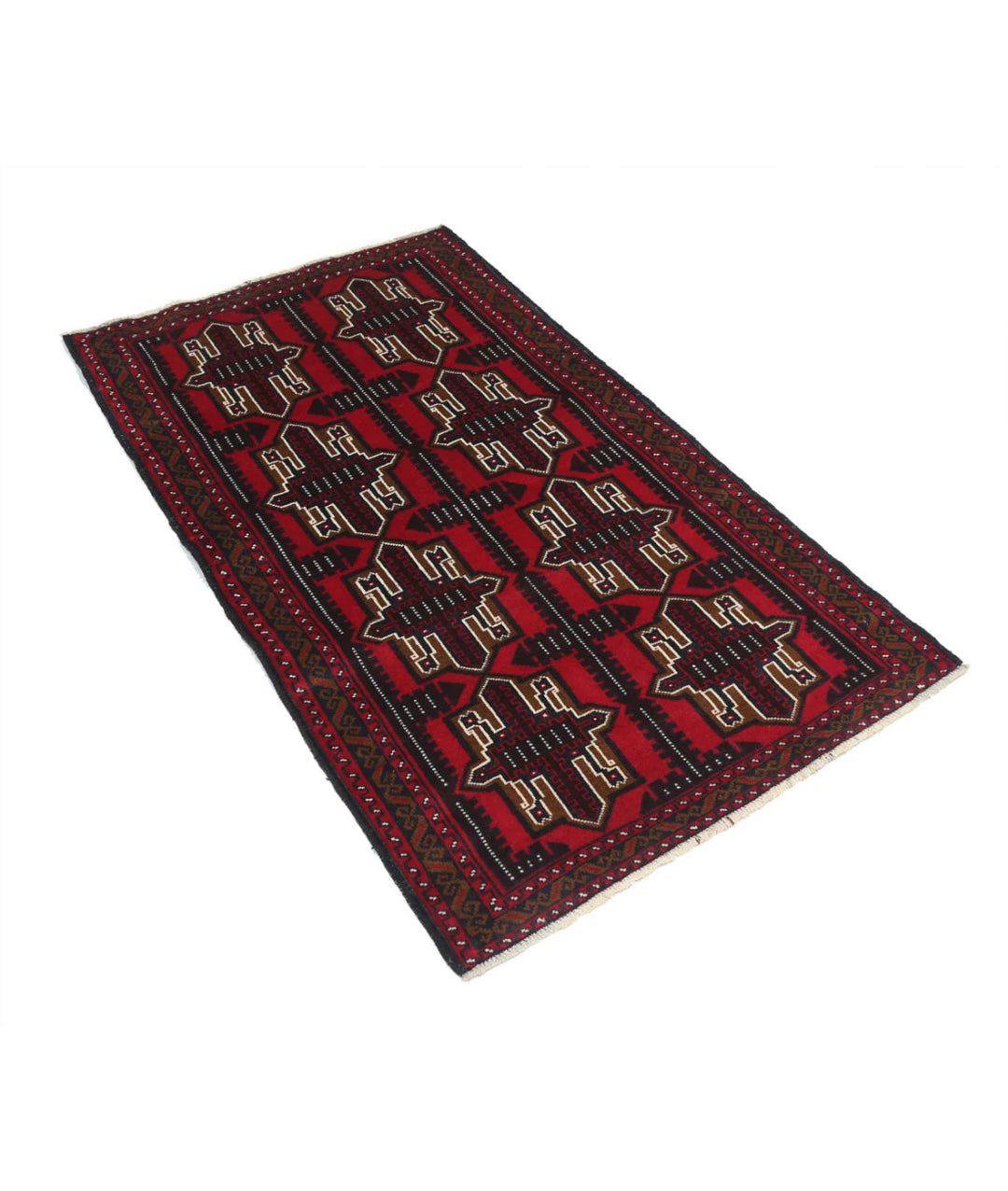 Red Afghan Tribal Rug 2' 10" x 4' 10" Hand-Knotted | No. AT41735