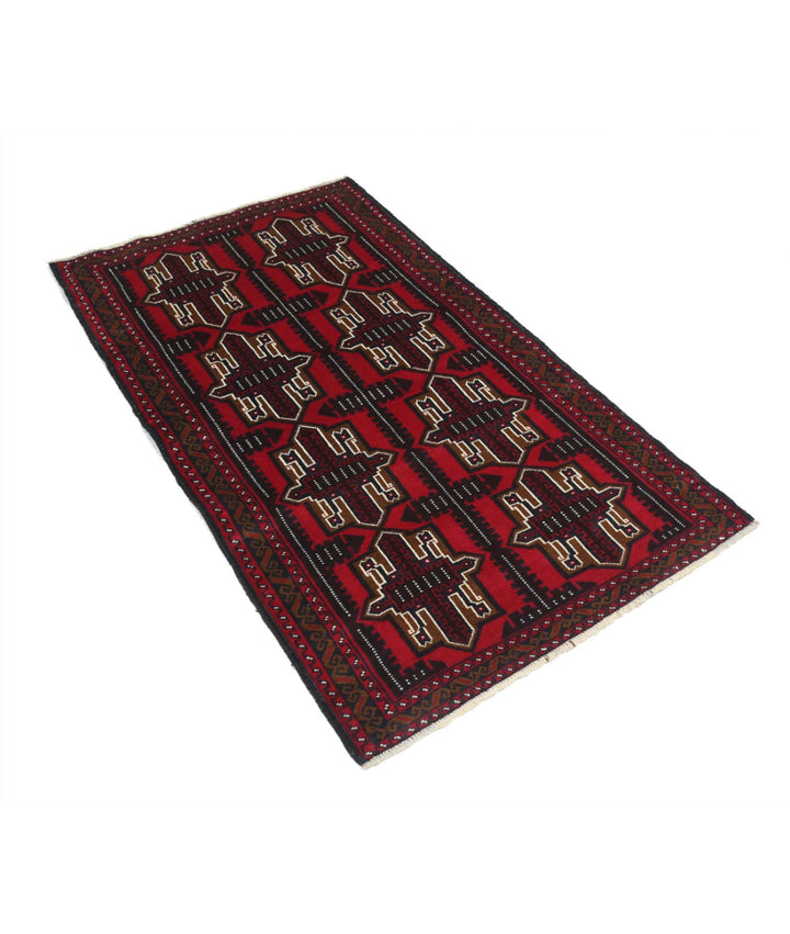 Red Afghan Tribal Rug 2' 10" x 4' 10" Hand-Knotted | No. AT41735