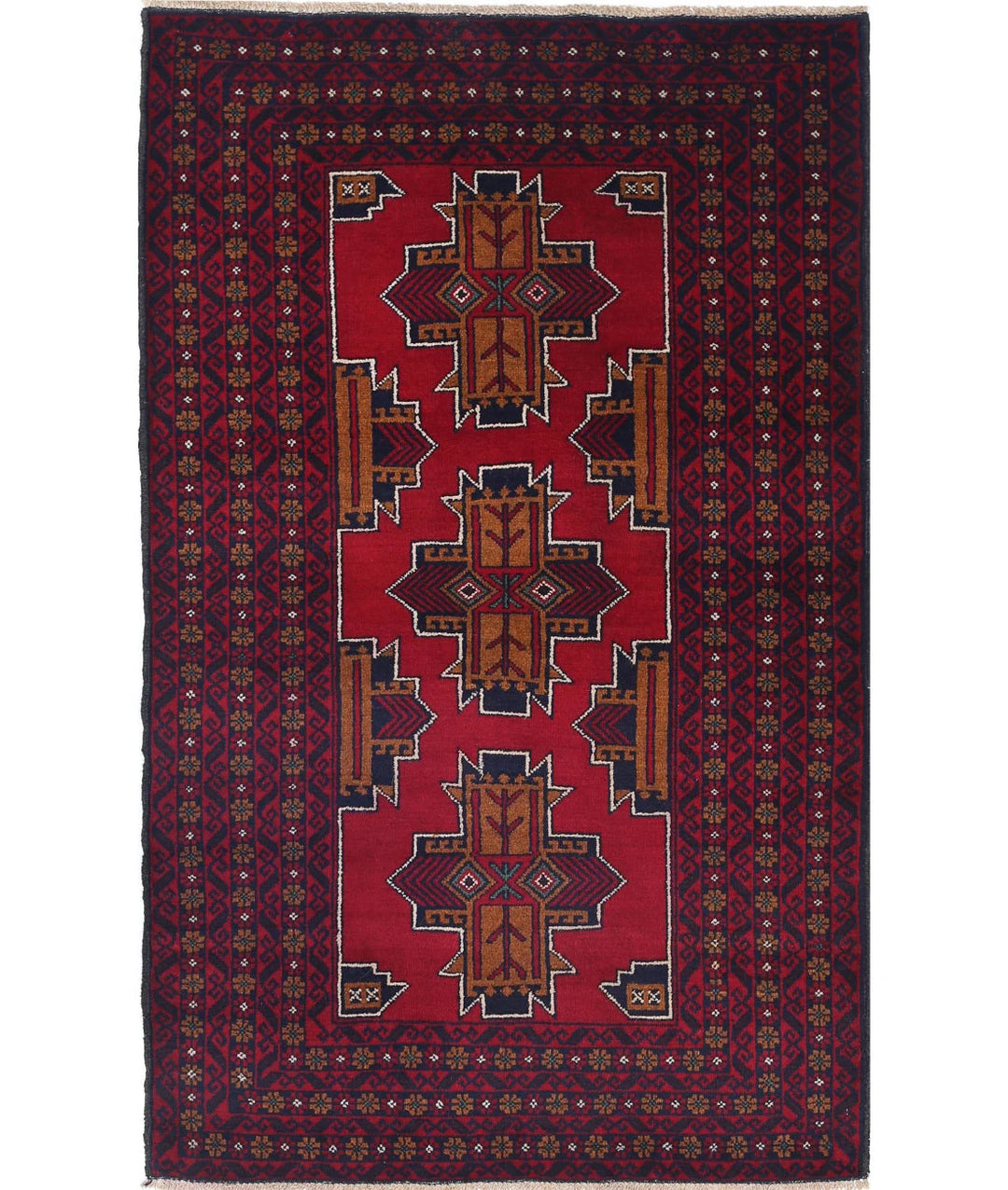 Red Afghan Tribal Rug 2' 11" x 4' 10" Hand-Knotted | No. AT41780