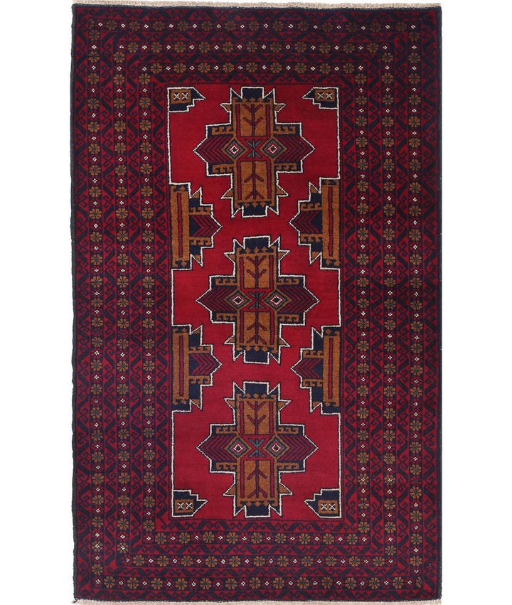 Red Afghan Tribal Rug 2' 11" x 4' 10" Hand-Knotted | No. AT41780