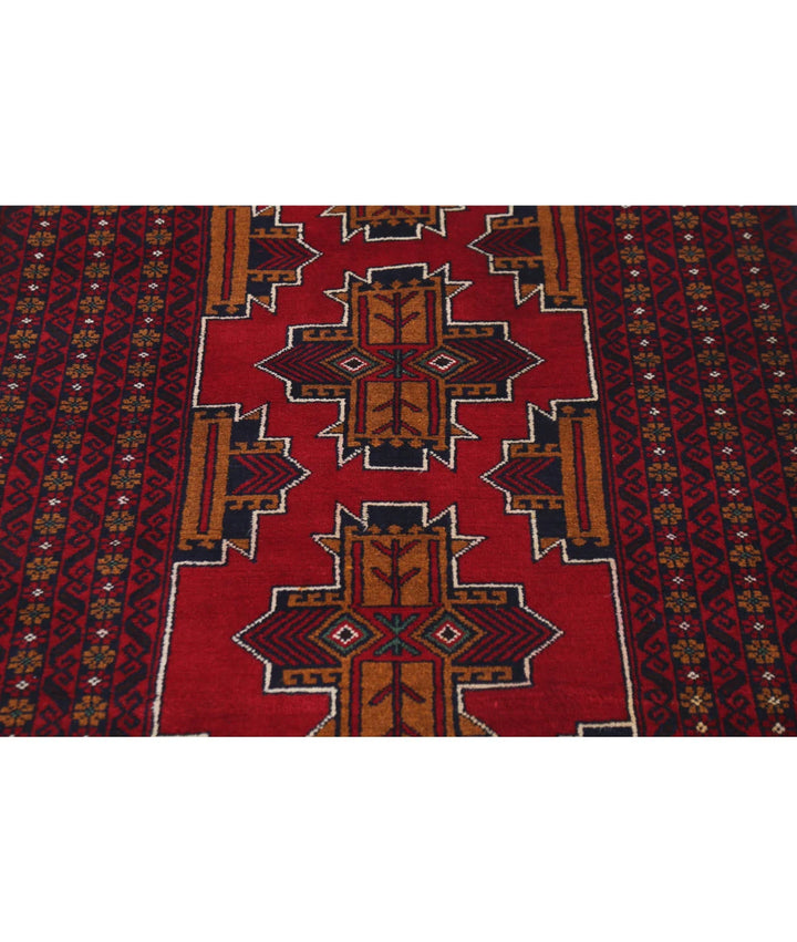 Red Afghan Tribal Rug 2' 11" x 4' 10" Hand-Knotted | No. AT41780