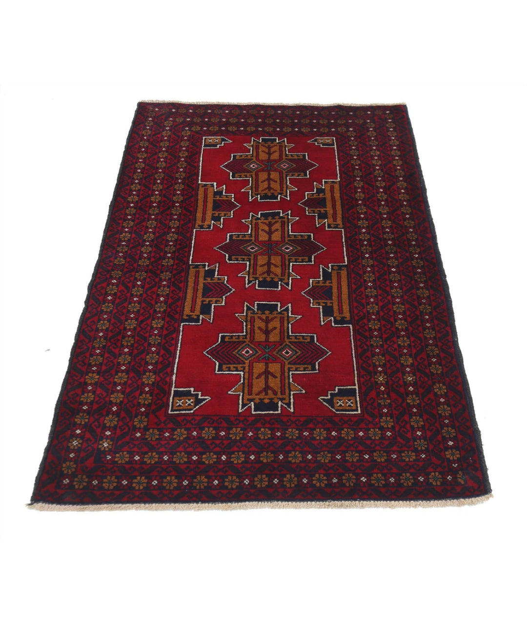 Red Afghan Tribal Rug 2' 11" x 4' 10" Hand-Knotted | No. AT41780
