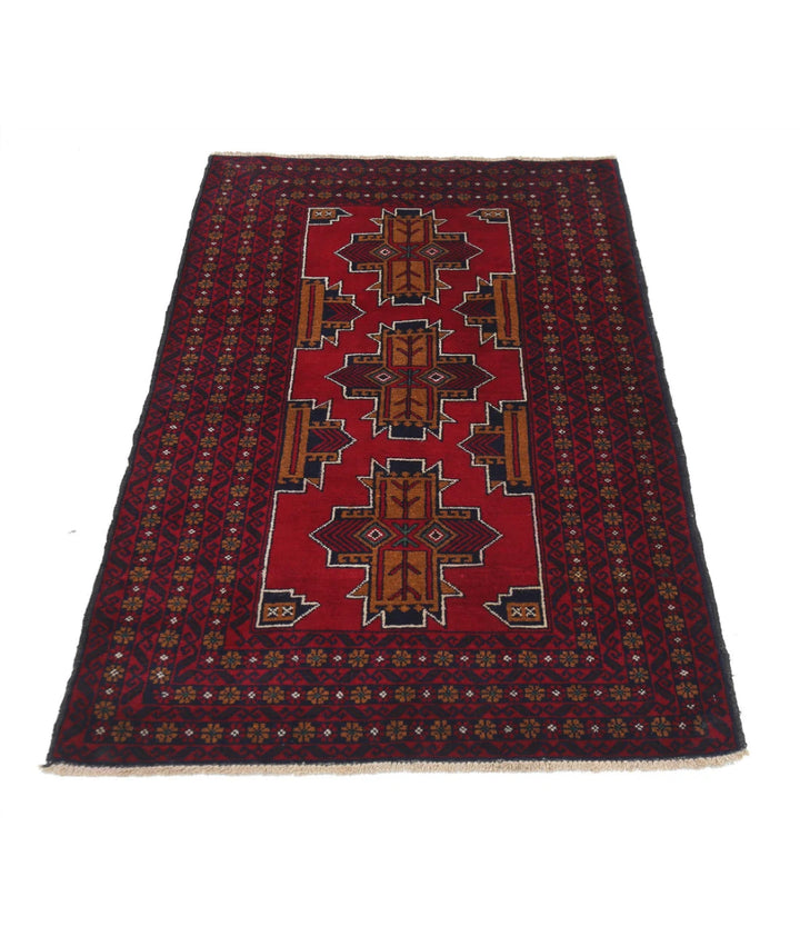 Red Afghan Tribal Rug 2' 11" x 4' 10" Hand-Knotted | No. AT41780