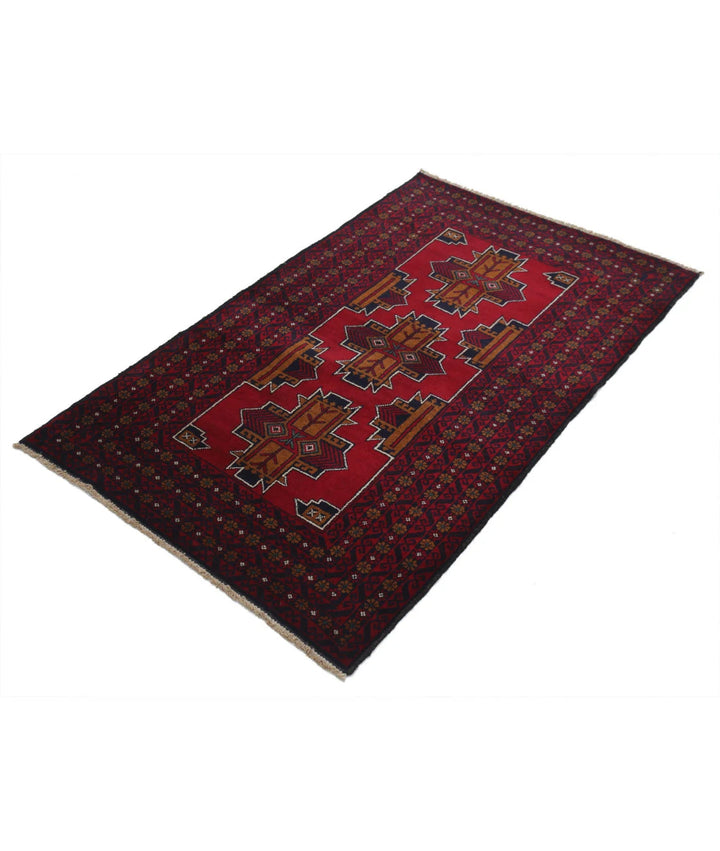 Red Afghan Tribal Rug 2' 11" x 4' 10" Hand-Knotted | No. AT41780