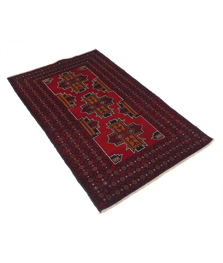 Red Afghan Tribal Rug 2' 11" x 4' 10" Hand-Knotted | No. AT41780