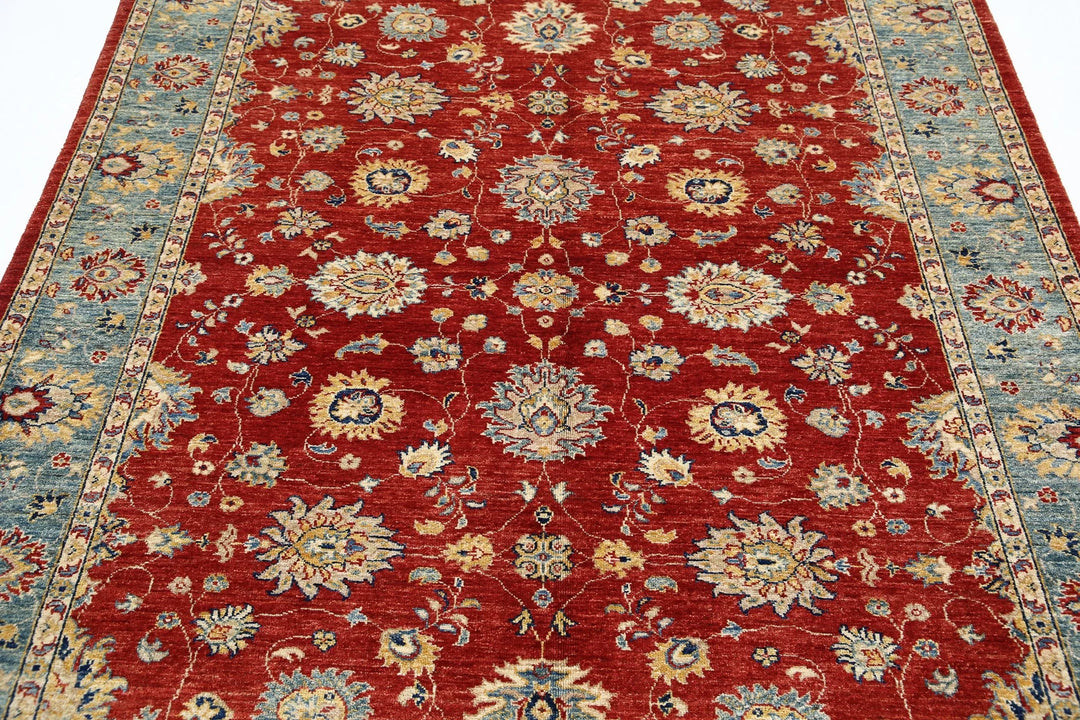 Red Afghan Ziegler Rug 5' 9" x 7' 9" Hand-Knotted | No. AT41874
