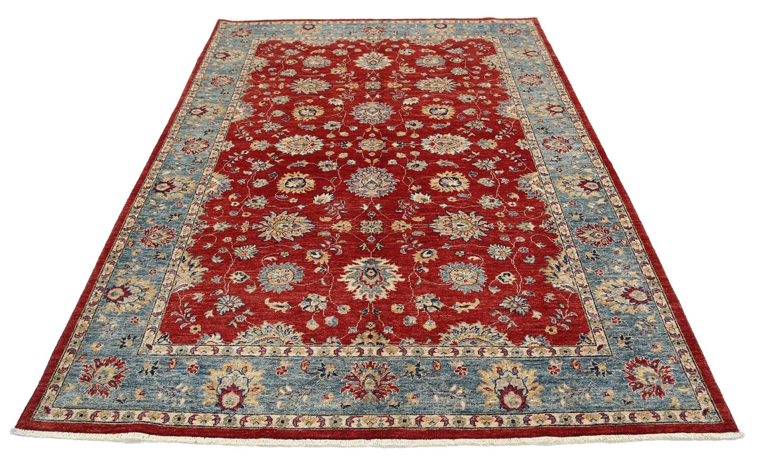 Red Afghan Ziegler Rug 5' 9" x 7' 9" Hand-Knotted | No. AT41874