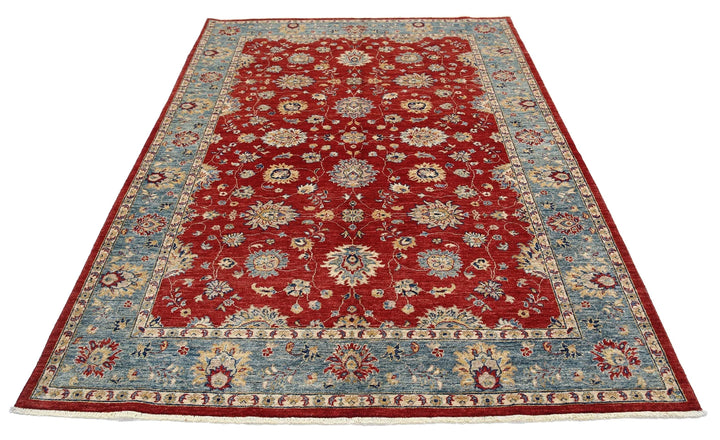 Red Afghan Ziegler Rug 5' 9" x 7' 9" Hand-Knotted | No. AT41874