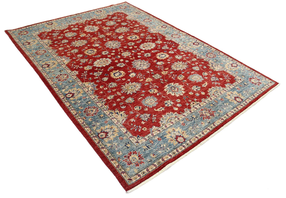 Red Afghan Ziegler Rug 5' 9" x 7' 9" Hand-Knotted | No. AT41874