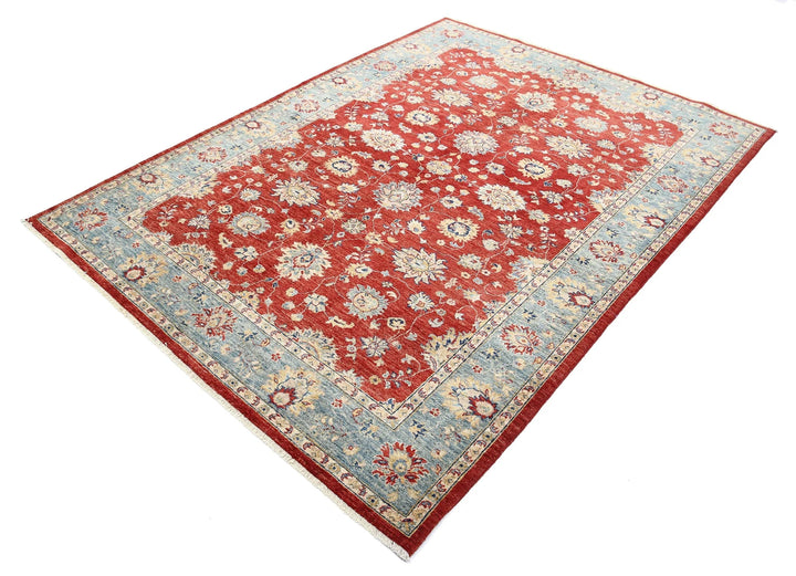 Red Afghan Ziegler Rug 5' 9" x 7' 9" Hand-Knotted | No. AT41874