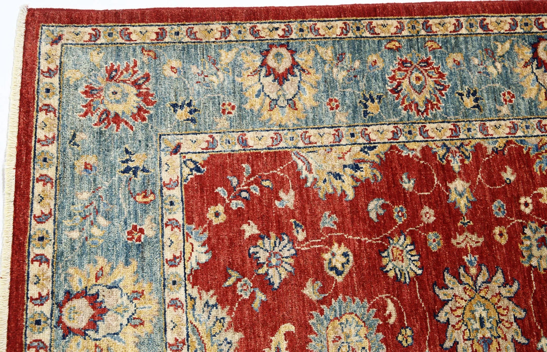 Red Afghan Ziegler Rug 5' 9" x 7' 9" Hand-Knotted | No. AT41874