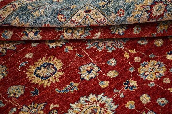 Red Afghan Ziegler Rug 5' 9" x 7' 9" Hand-Knotted | No. AT41874