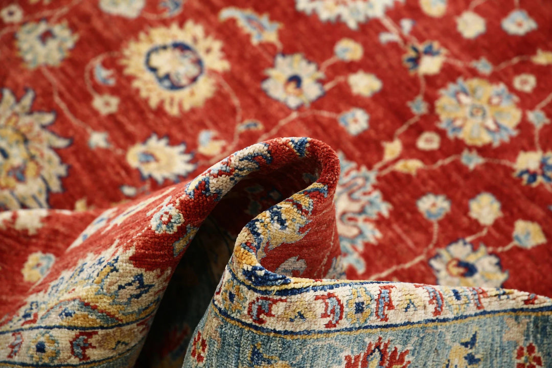 Red Afghan Ziegler Rug 5' 9" x 7' 9" Hand-Knotted | No. AT41874