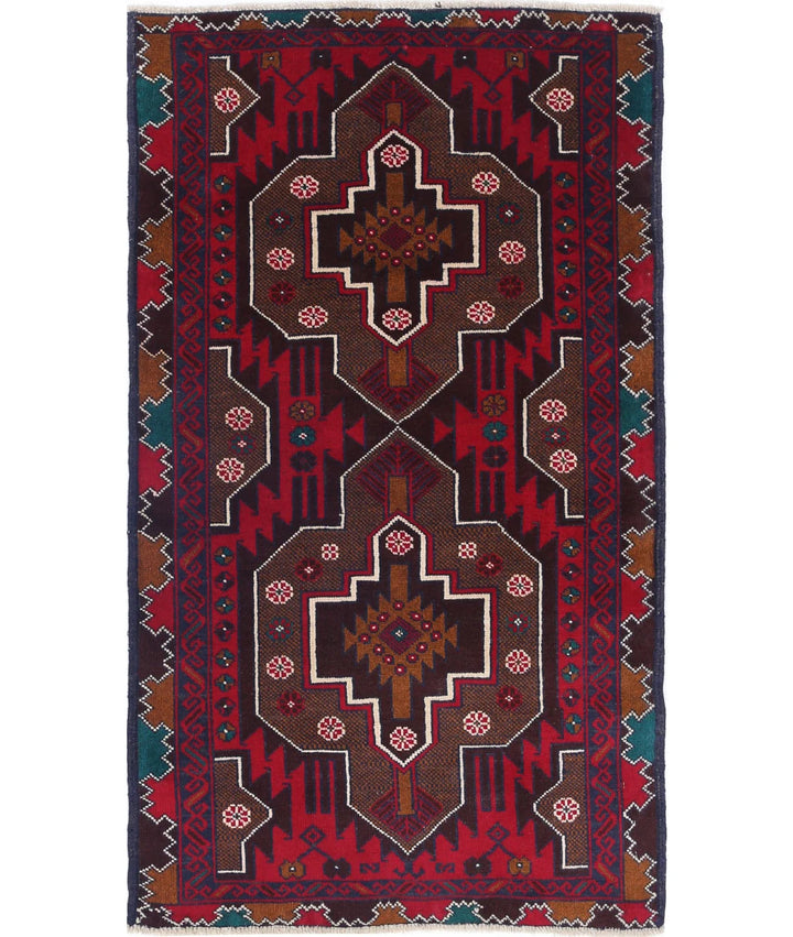 Red Afghan Tribal Rug 2' 9" x 4' 8" Hand-Knotted | No. AT41986