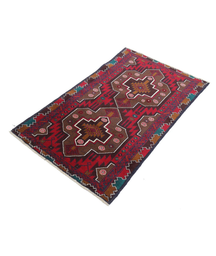 Red Afghan Tribal Rug 2' 9" x 4' 8" Hand-Knotted | No. AT41986