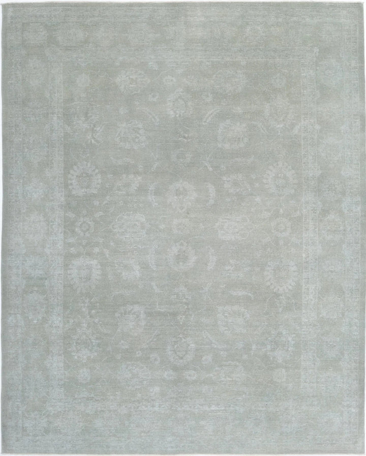 Green Afghan Overdye Rug 9' 1" x 11' 4" Hand-Knotted | No. AT42201