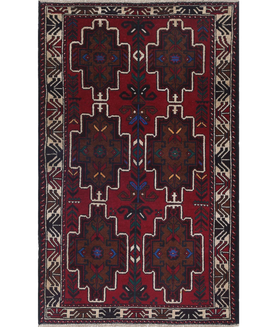 Red Afghan Tribal Rug 2' 1" x 4' 8" Hand-Knotted | No. AT42244