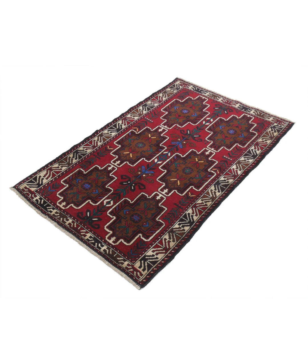 Red Afghan Tribal Rug 2' 1" x 4' 8" Hand-Knotted | No. AT42244