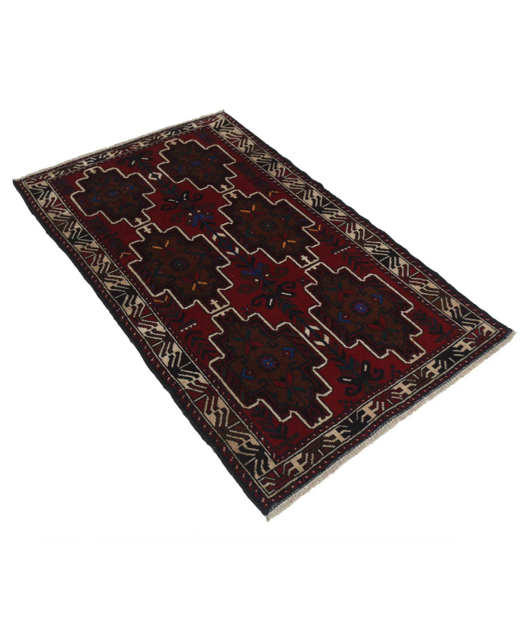 Red Afghan Tribal Rug 2' 1" x 4' 8" Hand-Knotted | No. AT42244