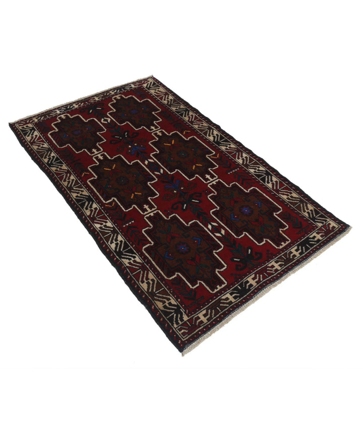 Red Afghan Tribal Rug 2' 1" x 4' 8" Hand-Knotted | No. AT42244