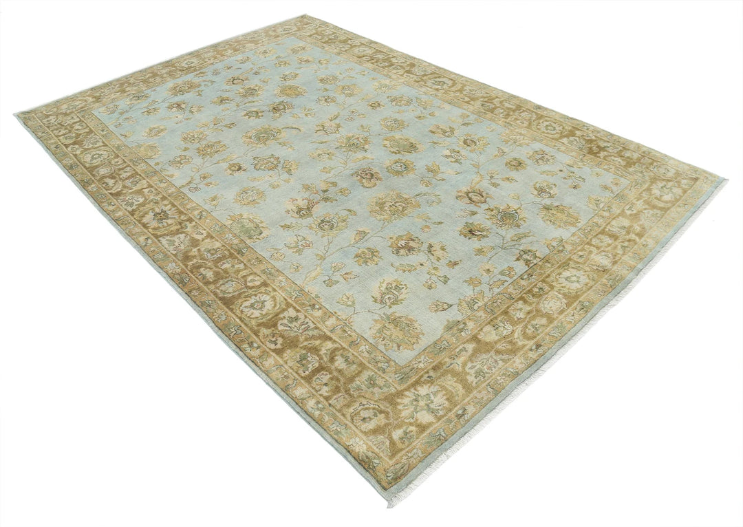 Blue Indian Ziegler Rug 5' 10" x 8' 6" Hand-Knotted | No. AT42369