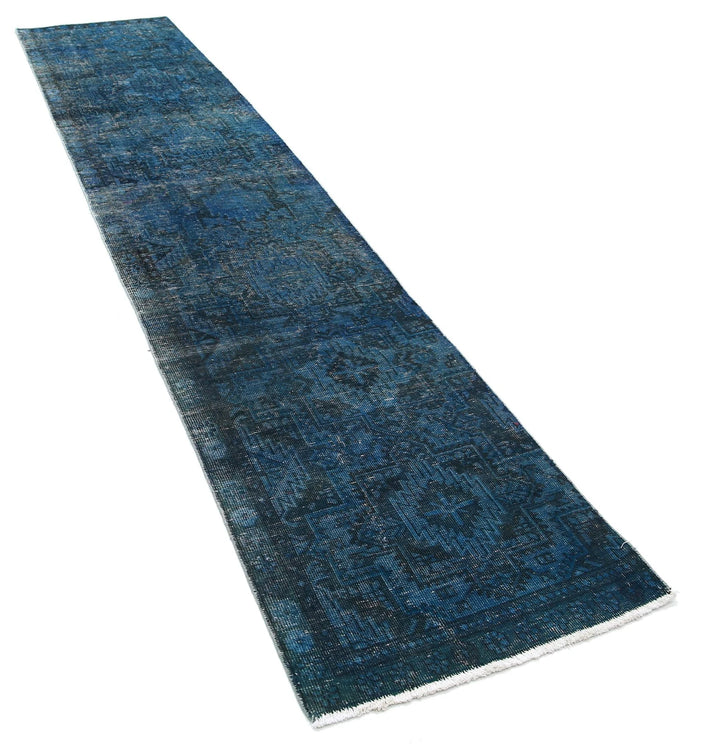 Blue Persian Overdye Runner Rug 2' 6" x 12' 2" Hand-Knotted | No. AT42454