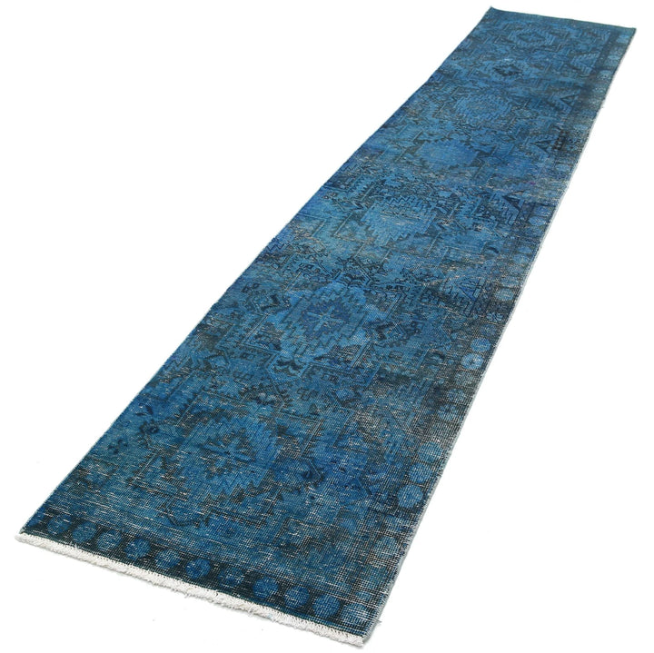 Blue Persian Overdye Runner Rug 2' 6" x 12' 2" Hand-Knotted | No. AT42454