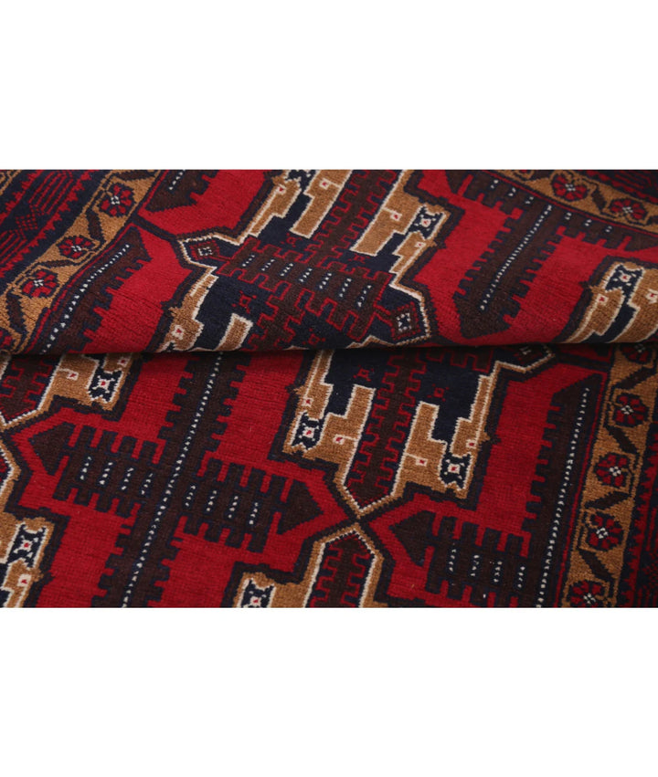 Red Afghan Tribal Rug 3' 2" x 4' 11" Hand-Knotted | No. AT42491