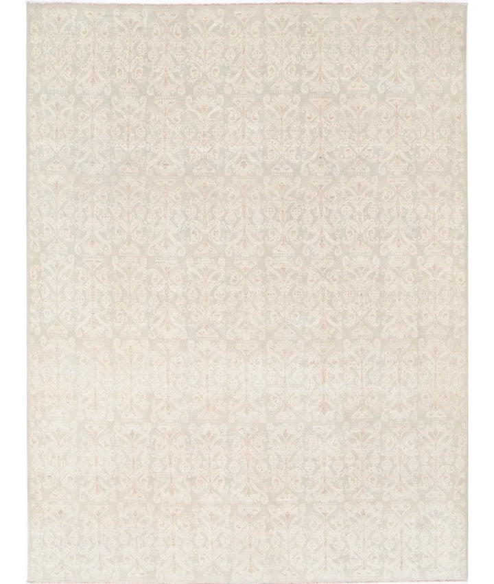 Grey Afghan Tabriz Rug 8' 10" x 11' 8" Hand-Knotted | No. AT42589