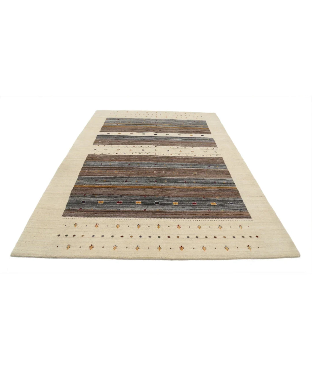 Ivory Indian Oriental Rug 6' 7" x 9' 10" Hand-Knotted | No. AT42684