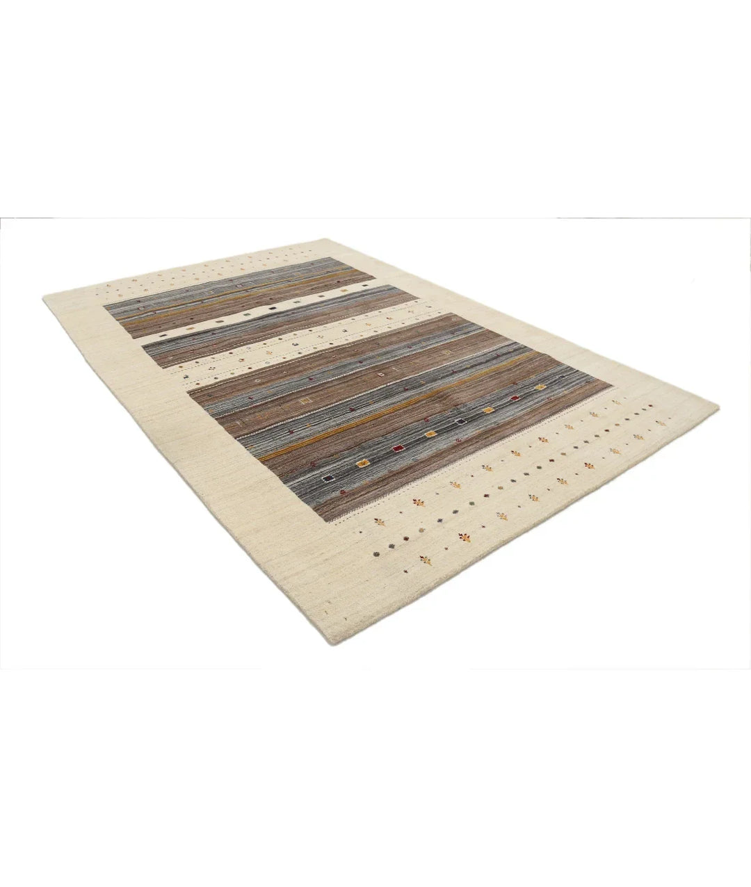 Ivory Indian Oriental Rug 6' 7" x 9' 10" Hand-Knotted | No. AT42684