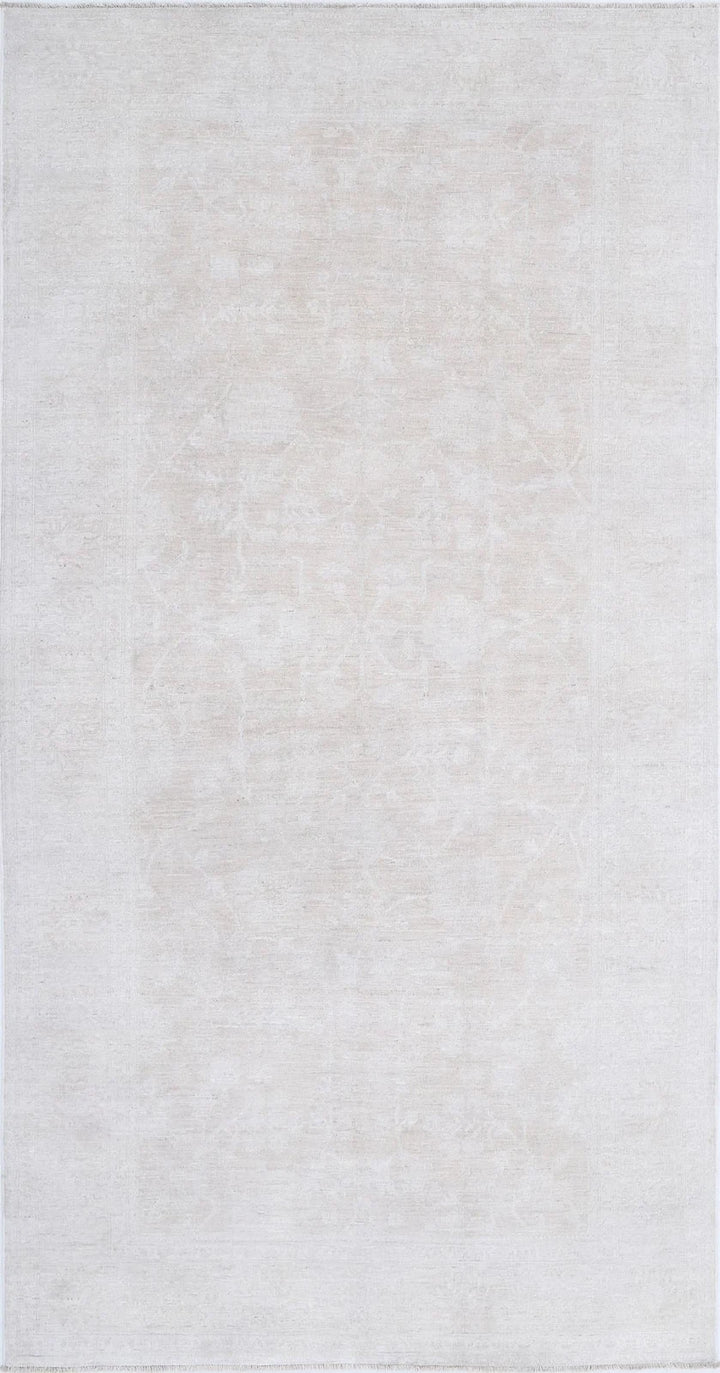 Ivory Afghan Tabriz Rug 5' 0" x 9' 7" Hand-Knotted | No. AT42801