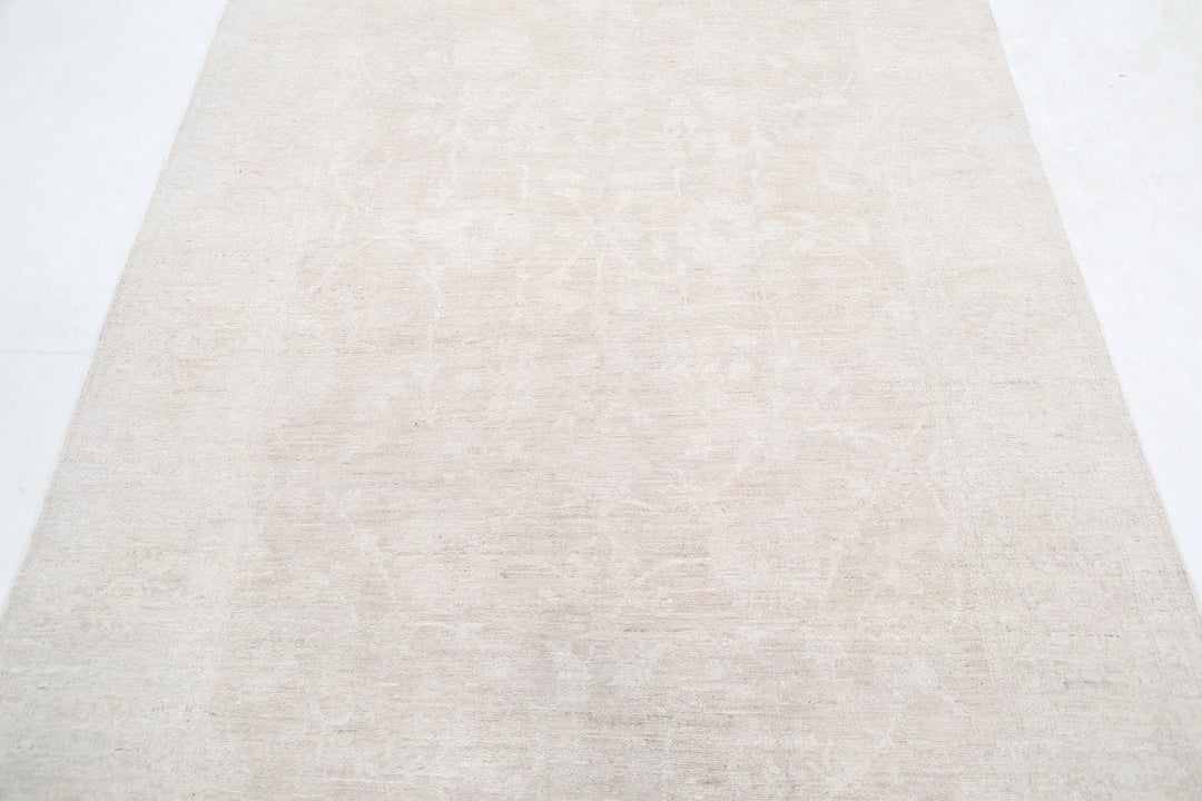 Ivory Afghan Tabriz Rug 5' 0" x 9' 7" Hand-Knotted | No. AT42801
