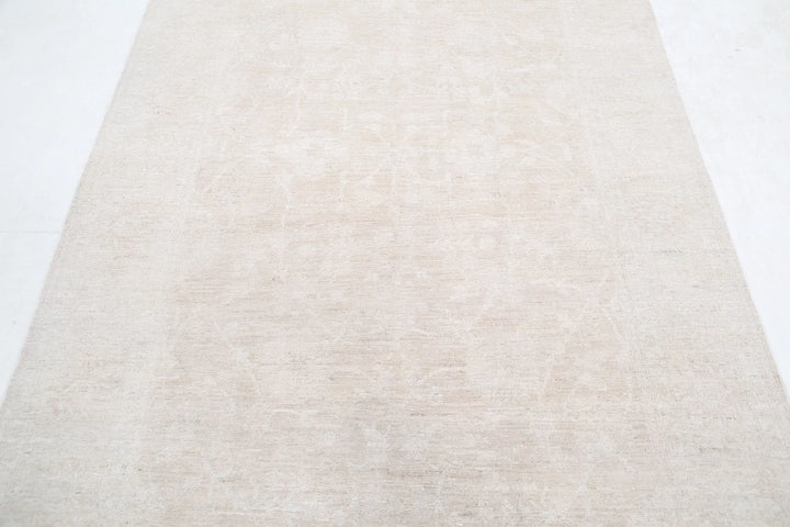Ivory Afghan Tabriz Rug 5' 0" x 9' 7" Hand-Knotted | No. AT42801