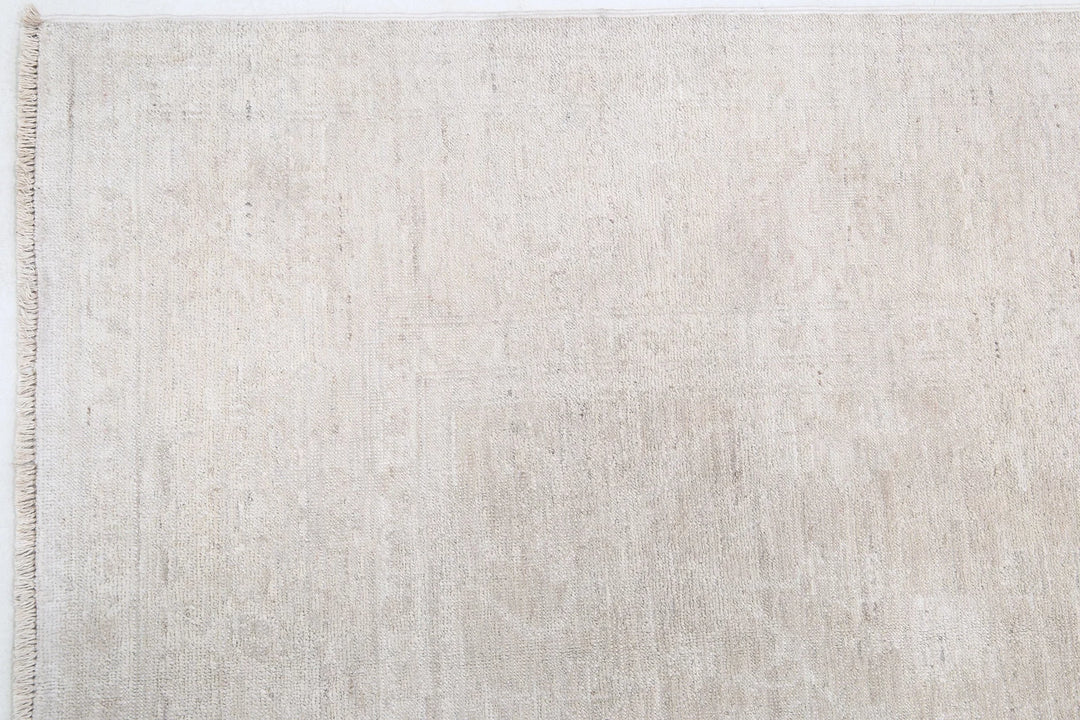 Ivory Afghan Tabriz Rug 5' 0" x 9' 7" Hand-Knotted | No. AT42801