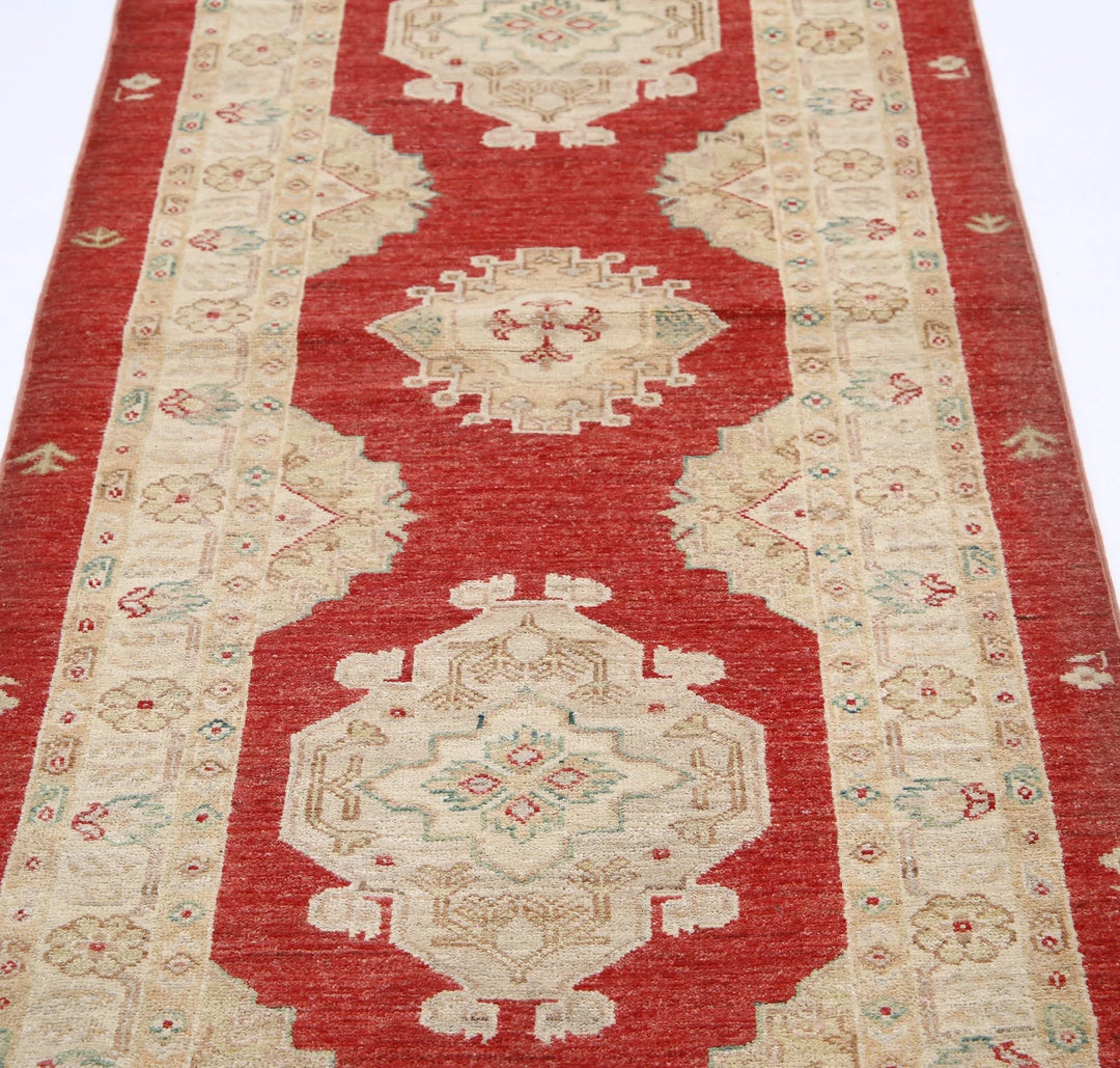 Red Afghan Ziegler Rug 2' 9" x 7' 11" Hand-Knotted | No. AT42887