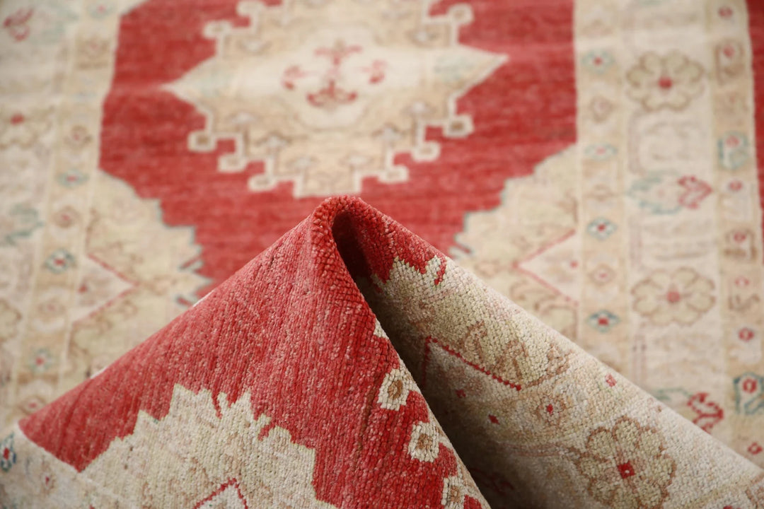 Red Afghan Ziegler Rug 2' 9" x 7' 11" Hand-Knotted | No. AT42887