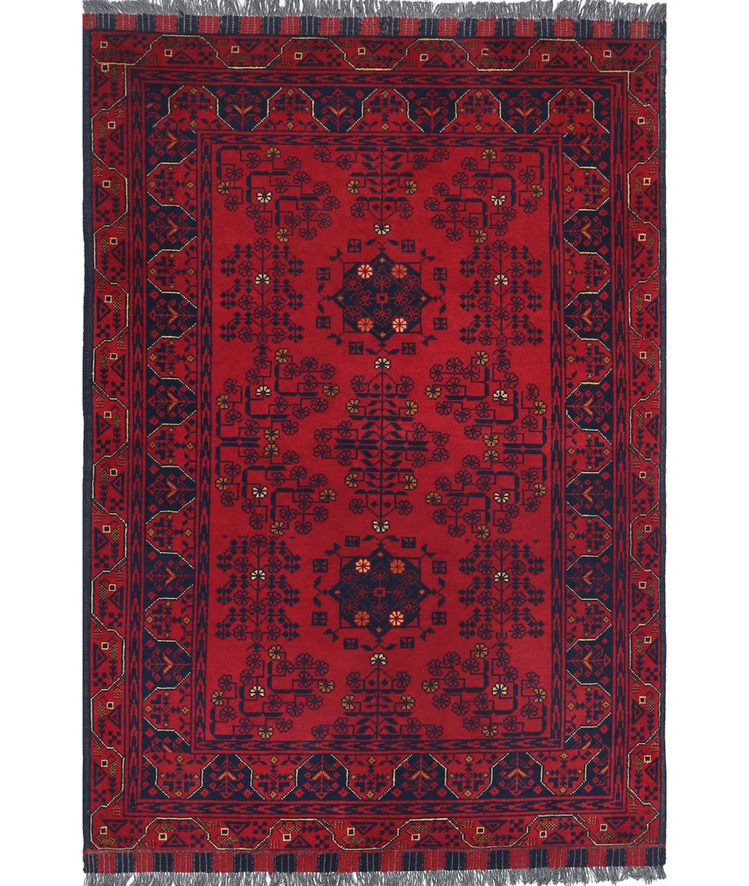 Red Afghan Khamyab Rug 3' 5" x 4' 9" Hand-Knotted | No. AT42997