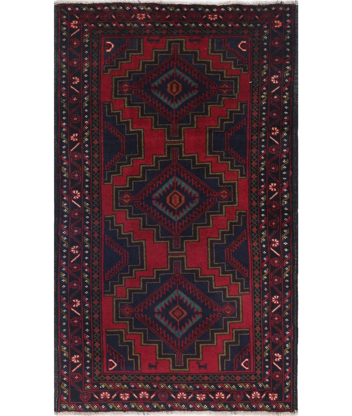 Red Afghan Baluchi Rug 2' 9" x 4' 10" Hand-Knotted | No. AT43002