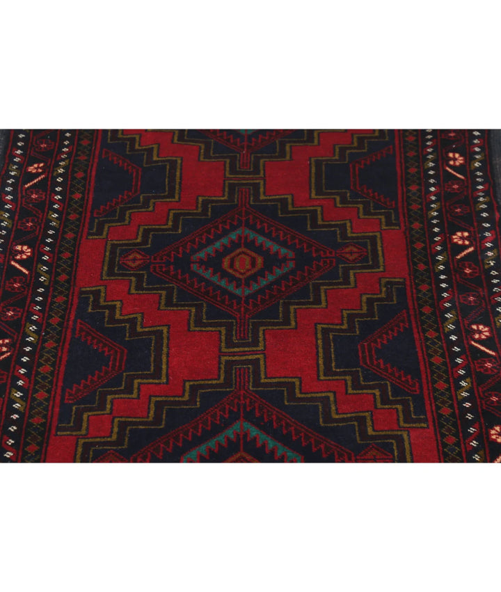 Red Afghan Baluchi Rug 2' 9" x 4' 10" Hand-Knotted | No. AT43002