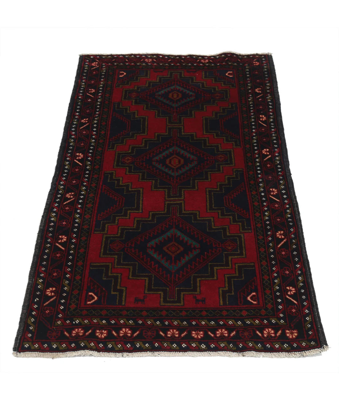 Red Afghan Baluchi Rug 2' 9" x 4' 10" Hand-Knotted | No. AT43002