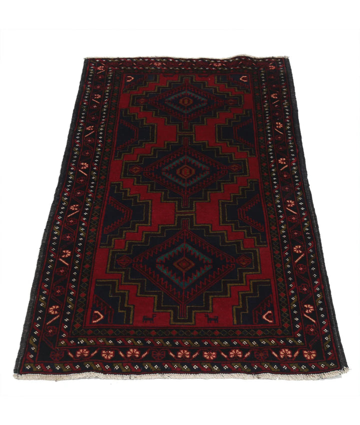 Red Afghan Baluchi Rug 2' 9" x 4' 10" Hand-Knotted | No. AT43002