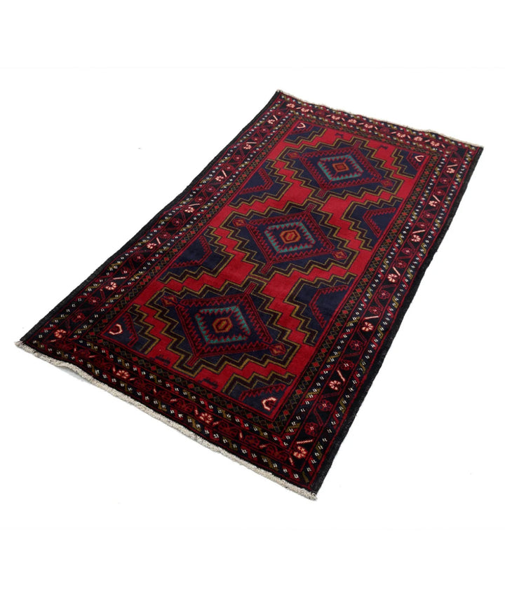 Red Afghan Baluchi Rug 2' 9" x 4' 10" Hand-Knotted | No. AT43002