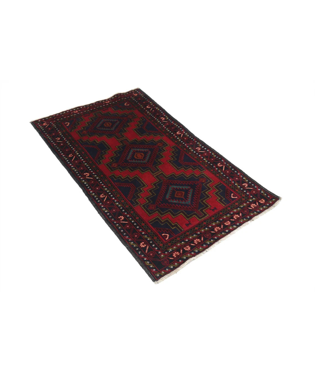 Red Afghan Baluchi Rug 2' 9" x 4' 10" Hand-Knotted | No. AT43002