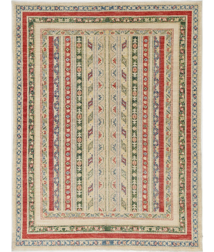 Ivory Afghan Oriental Rug 4' 10" x 6' 6" Hand-Knotted | No. AT43154