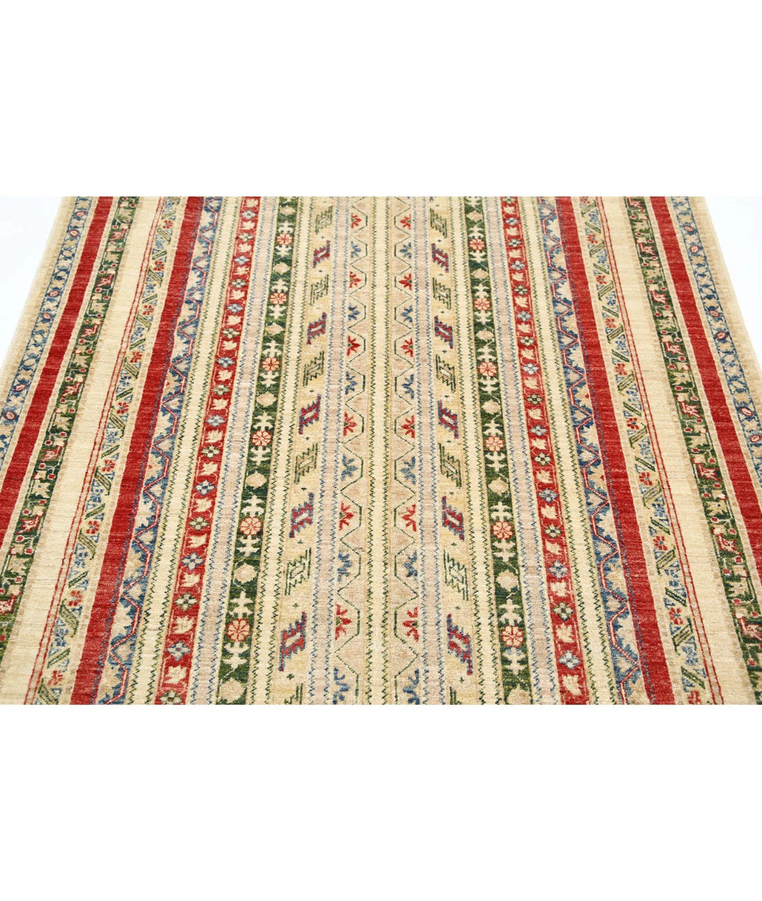 Ivory Afghan Oriental Rug 4' 10" x 6' 6" Hand-Knotted | No. AT43154